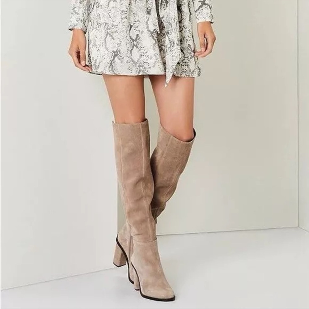 Gianni Bini Over the Knee Suede Boots Block Chunky 4" Heel Cognac NWOT W10 - Picture 11 of 15